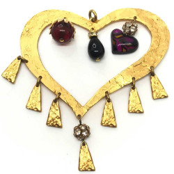 Coeur pendentif LACROIX vintage doré et charms