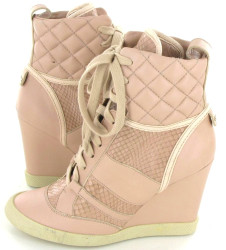 Bottines CHLOE sneakers compensées en cuir et python rose T 38,5