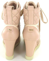 Bottines CHLOE sneakers compensées en cuir et python rose T 38,5