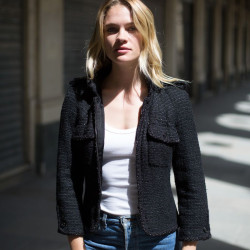 Veste CHANEL T 38 tweed noir 