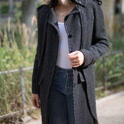 Manteau CHANEL T36 laine noire et fils d'argent