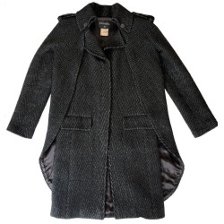 Manteau CHANEL T36 laine noire et fils d'argent