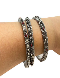 CHANEL silver, ruby and pearly beads 3 bracelet set