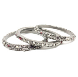 CHANEL silver, ruby and pearly beads 3 bracelet set