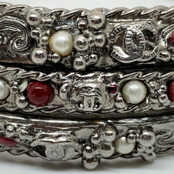 CHANEL silver, ruby and pearly beads 3 bracelet set