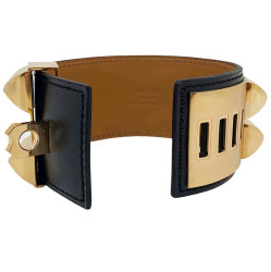 Bracelet collier de chien HERMES noir en cuir de veau