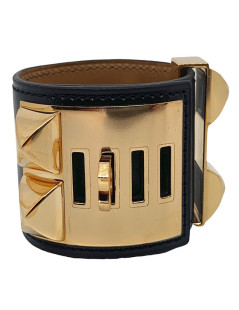 Bracelet HERMES collier de chien cuir box noir