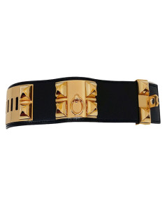 Bracelet collier de chien HERMES noir en cuir de veau