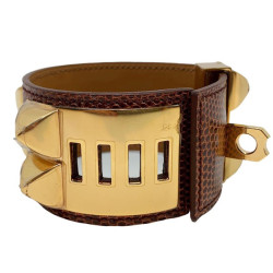 Bracelet HERMES collier de chien cuir lezard lisse etrusque