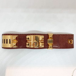 Bracelet HERMES collier de chien cuir lezard lisse etrusque