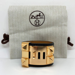 Bracelet collier de chien HERMES noir en cuir de veau