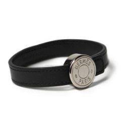 Bracelet Clou de selle HERMES cuir noir