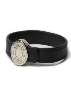 Bracelet Clou de selle HERMES cuir noir