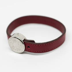 Bracelet HERMES clou de selle cuir cerise