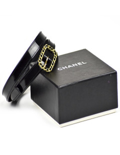 Ceinture CHANEL cuir vernis noir T80