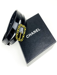 Ceinture CHANEL cuir vernis noir T80