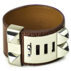 HERMES dog collar bracelet smooth Etrusque nilocus lezard leather