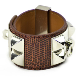 HERMES dog collar bracelet smooth Etrusque nilocus lezard leather