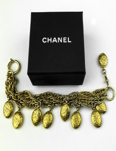 Bracelet CHANEL pampilles dorées triple rangs Vintage