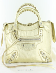 Sac BALENCIAGA mini city en cuir d'agneau couleur gold