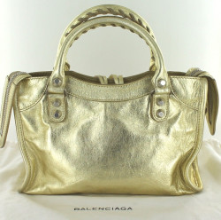 Sac BALENCIAGA mini city en cuir d'agneau couleur gold