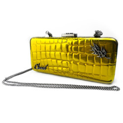 CHANEL Minaudière jaune effet crocodile 