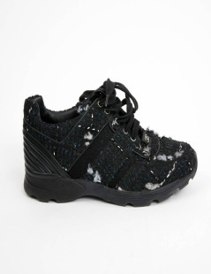 Sneakers CHANEL T39 tweed bleu et noir