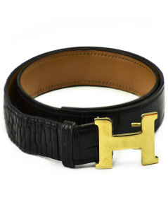 Ceinture H HERMES alligator noir