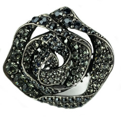 Bague LANVIN fleur avec cristaux noirs