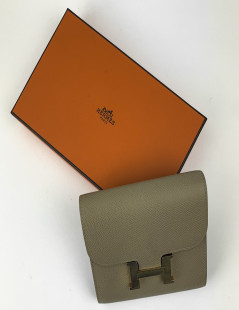 Portefeuille HERMES cuir Epsom taupe