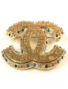 Broche CHANEL EGYPTE dorée multicolore