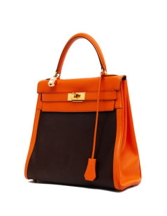 HERMES Kelly 32 two-tone brown  Amazonia and Swift apricot