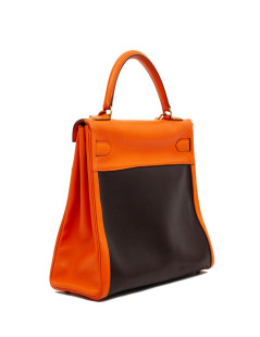 HERMES Kelly 32 two-tone brown  Amazonia and Swift apricot