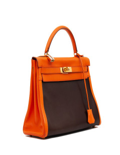 HERMES Kelly 32 two-tone brown  Amazonia and Swift apricot