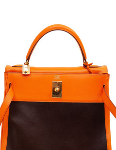 HERMES Kelly 32 two-tone brown  Amazonia and Swift apricot