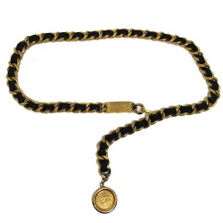 Ceinture Vintage CHANEL chaine entrelacée de cuir noir