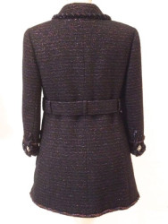 Veste CHANEL en tweed noir et rouge irisé avec ceinture