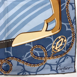 CARTIER blue and brown silk square scarf