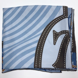 CARTIER blue and brown silk square scarf