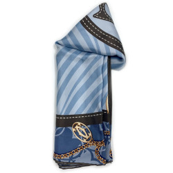 CARTIER blue and brown silk square scarf