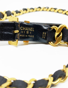 Ceinture CHANEL chaine et cuir noir 