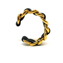 Bracelet CHANEL cuir noir et chaîne dorée