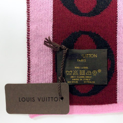 LOUIS VUITTON Echarpe noire et Monogram rose et bordeaux