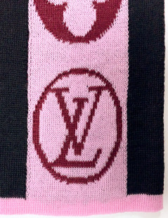 LOUIS VUITTON Echarpe noire et Monogram rose et bordeaux