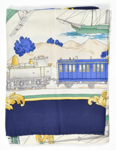 Foulard Celine soie motifs bateau train avion