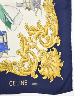 Foulard Celine soie motifs bateau train avion