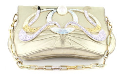 Pochette DANIEL SWAROVSKI dorée en cuir et chaîne strass