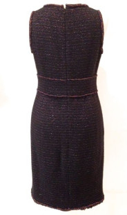 Veste-robe CHANEL en tweed noir et rouge irisé avec ceinture