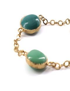 MARGUERITE DE VALOIS Bracelet chaîne et pâte de verre verte