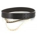 CHANEL belt Size 90 in brown leather and white pearls